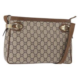 Authentic GUCCI GG Plus Supreme Shoulder Bag PVC Beige Gold